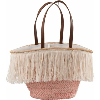 Světle růžová plážová taška/ košík s třásněmi beach tassel