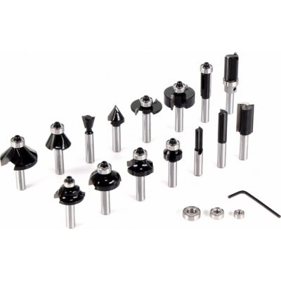 BOSCH 2607017472 / Smíšená sada tvarových fréz s vřetenem 8 mm / 15 ks (2607017472) – Sleviste.cz