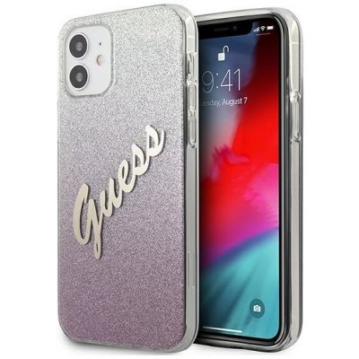 Pouzdro Guess iPhone 12 mini hardcase Glitter Gradient Script růžové