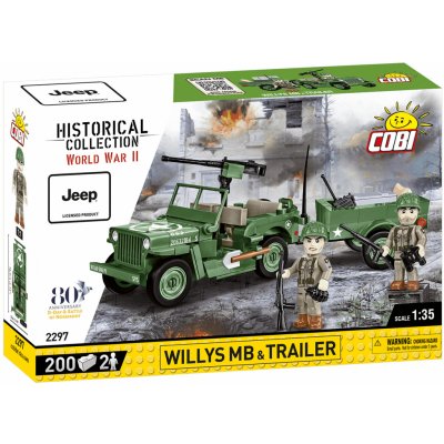 COBI 2297 World War II Americký ozbrojený terénní automobil Jeep Willys MB & Trailer 1:35 – Zboží Mobilmania