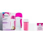 Veet EasyWax ohřívač vosku + vosková náplň 50 ml + depilační pásky 12 ks + Perfect Finish jemné čisticí ubrousky 4 ks + stojan dárková sada – Zboží Dáma
