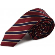 Červená bordó úzká proužkovaná hedvábná kravata