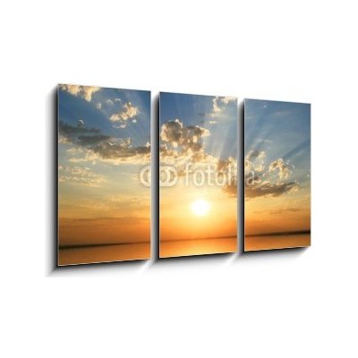 Obraz 3D třídílný - 90 x 50 cm - sunset at coast of the sea západ slunce na pobřeží moře – Hledejceny.cz