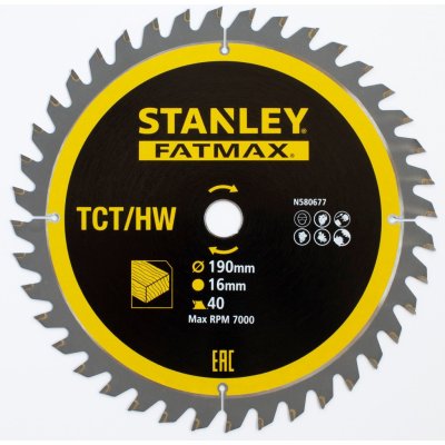 Stanley 13365 Pilový kotouč TCT/HM pro příčné řezy 190 x 16 x 1 mm, 40 zubů