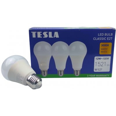 Tesla LED žárovka BULB E27, 12W, 230V, 1521lm, 25 000h, 3000K teplá bílá 220st, 3 pack