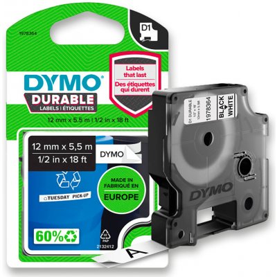Dymo D1 1978364 - originální vinylová páska - černo-bílá, 12 mm × 5,5 m – Zboží Živě
