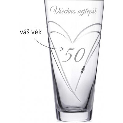 Dekorant Skleněná váza k narozeninám s krystaly Swarovski Hearts 25 cm VŠECHNO NEJLEPŠÍ – Hledejceny.cz