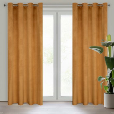 EUROFIRANY ZATEMŇOVACÍ ZÁVĚS NA KROUŽCÍCH MELANIE 140X250 CM MEDOVÁ – Zboží Mobilmania