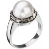 Prsteny Evolution Group s.r.o. Stříbrný prsten s šedými krystaly Swarovski a bílou perlou 35021.3