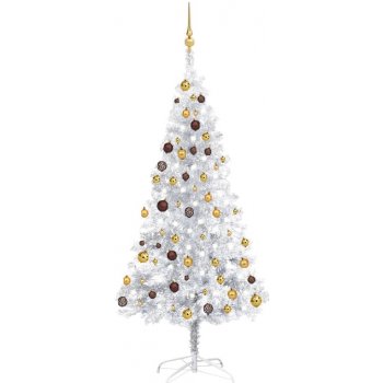 zahrada-XL Umělý vánoční stromek s LED a sadou koulí stříbrný 180 cm PET