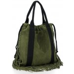 Vittoria Gotti Italské kožené dámské kabelky shopper Bag Boho Style Zelená – Sleviste.cz