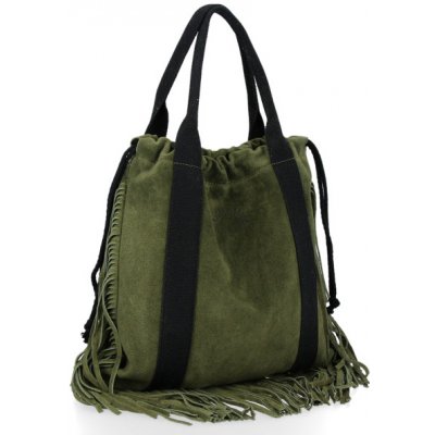 Vittoria Gotti Italské kožené dámské kabelky shopper Bag Boho Style Zelená – Zboží Mobilmania