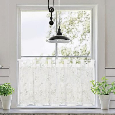 NATURE Gerster hotová záclona VYŠÍVANÉ LISTY ZELENÉ 50 x 150 cm – Hledejceny.cz