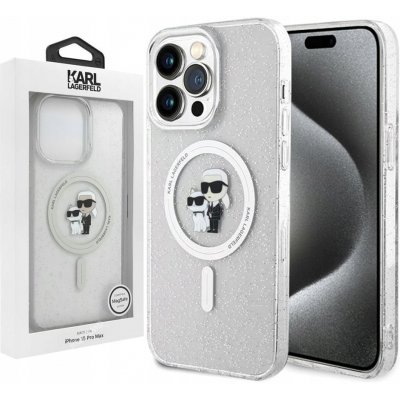 Pouzdro Karl Lagerfeld IML Glitter Karl and Choupette MagSafe iPhone 15 Pro Max čiré – Zbozi.Blesk.cz