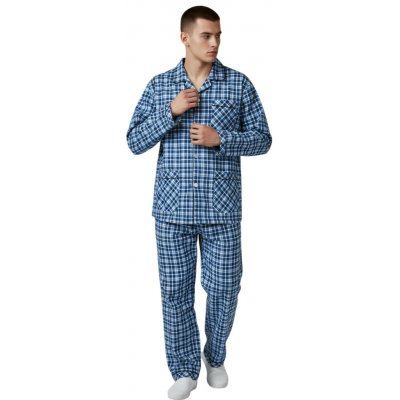C-Lemon pánské modré flanelové pyžamo s dlouhým rukávem modrá – Zboží Mobilmania