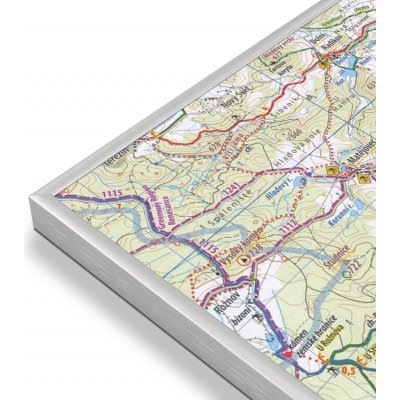 KČT 27 Orlické hory - nástěnná turistická mapa 60 x 90 cm Varianta: magnetická mapa, Provedení: stříbrný rám – Sleviste.cz
