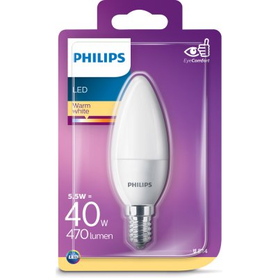 Philips žárovka LED svíčka, 5,5W, E14, teplá bílá – Zboží Živě