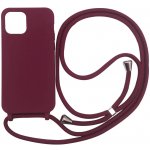 Pouzdro SES Gumové ochranné se šňůrkou na krk Apple iPhone 15 - Vínové