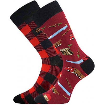Pánské nestejné ponožky Dřevorubec červená