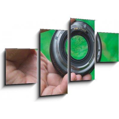 Obraz 4D čtyřdílný - 100 x 60 cm - Mobile lenses on a green lawn. Mobilní čočky na zeleném trávníku. – Zboží Mobilmania