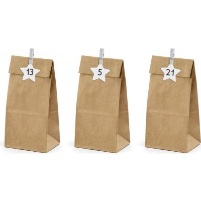 PartyDeco Adventní kalendář Sáčky papírové kraftové s čísly na kolíčkách 24 ks – Zboží Živě