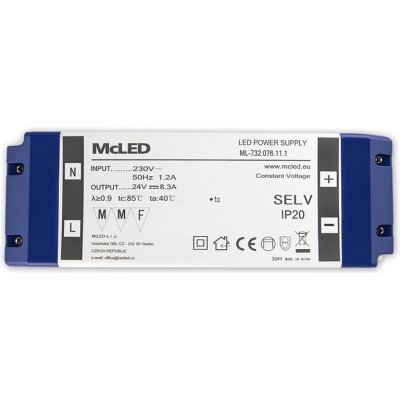 zdroj napájecí pro LED pásky 200W, DC24V/8,3A, IP20 ML-732.076.11.1 plast. se svorkovnicí – Zboží Mobilmania
