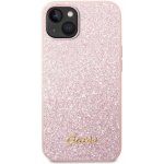 Pouzdro Guess Glitter Flakes Metal Logo Apple iPhone 14 Plus růžové – Sleviste.cz
