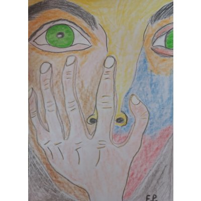 Petr Farták, Detail tváře - obava, Malba na papíře, pastelka, 21 x 29 cm – Zboží Mobilmania