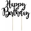 Dortová svíčka a fontána PartyDeco zápich na dort černá Happy Birthday