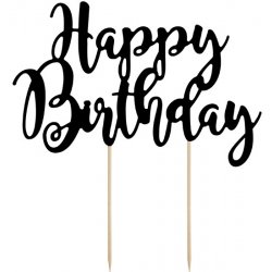 PartyDeco zápich na dort černá Happy Birthday