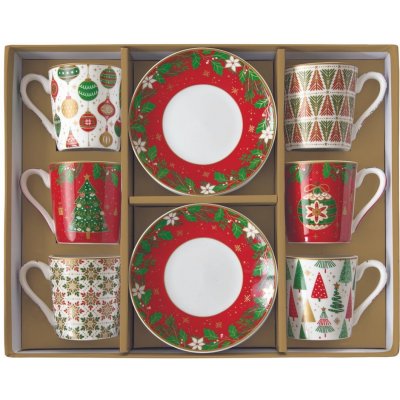 Easy Life Vánoční porcelánový set šálky s podšálky na espresso Jingle Bells 6 x 100 ml