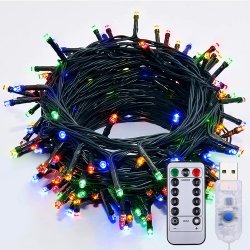 ROSNEK LED světelný řetěz 5 m barevné USB 8 světelných režimů vodotěsné vánoční osvětlení zahradní party Deco s dálkovým ovládáním