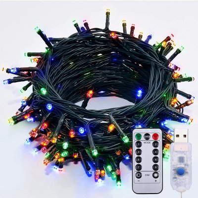 ROSNEK LED víla světla 10m barevné USB 8 světelných režimů vodotěsné vánoční světla zahradní party Deco s dálkovým ovládáním