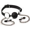 SM, BDSM, fetiš Rimba Latex Play Mouthgag with Ball and Nipple Clamps Black