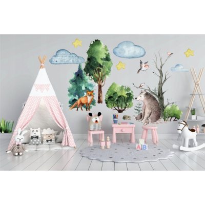 DumDekorace Dekorační nálepka na zeď pro děti s motivem lesa a zvířátek 100 x 200 cm – Zboží Mobilmania