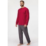 Gina 79155 pánské pyžamo dlouhé červeno šedé – Zboží Dáma