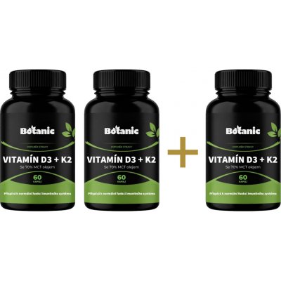 Botanic 2+1 zdarma Vitamín D3 + K2 s MCT olejem 60 kapslí – Hledejceny.cz