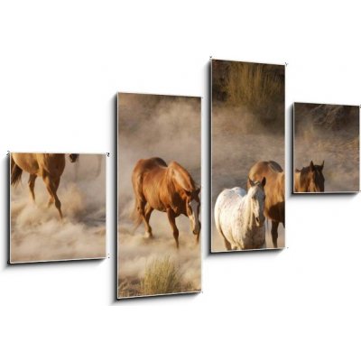 Obraz 4D čtyřdílný - 100 x 60 cm - wild horses running divoké koně běží – Zboží Mobilmania