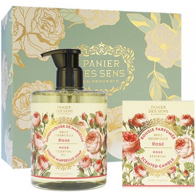 Panier Des Sens Rejuvenating Rose tekuté mýdlo 500 ml + vonná svíčka 180 g dárková sada – Zbozi.Blesk.cz