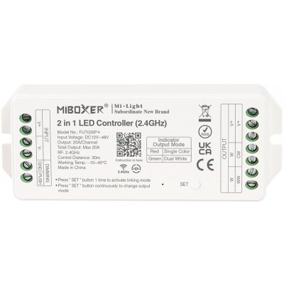 Mi-Light, POWER LED přijímač 2v1 pro Jednobarevné/CCT pásky, Boxer, 2,4Ghz, 12-48VDC, 20A, Mi-light, FUT035P+ – Zbozi.Blesk.cz