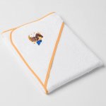 Veba LOTA osuška s kapucí bílá s výšivkou Méďa v oblacích zlatá lemovka 75x75 cm – Zboží Dáma