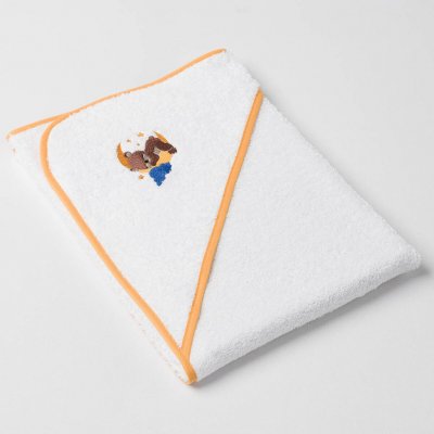 Veba LOTA osuška s kapucí bílá s výšivkou Méďa v oblacích zlatá lemovka 75x75 cm – Zboží Dáma