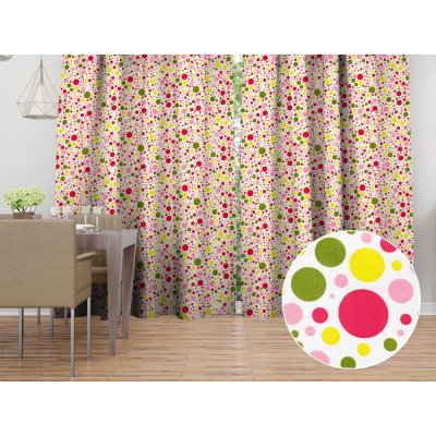 Biante Bavlněný závěs Sandra SA-209 Růžové a žluté puntíky na bílém 140x260 cm – Zboží Mobilmania