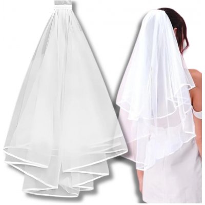 Camerazar Camerazar Bílý svatební závoj dlouhý 76 cm s tylovým lemem – Zboží Mobilmania