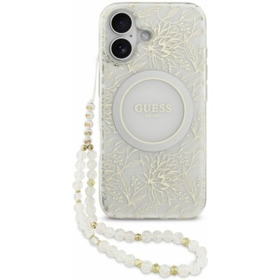 Guess IML Flowers Allover Strap MagSafe Zadní Kryt pro iPhone 17 White – Sleviste.cz