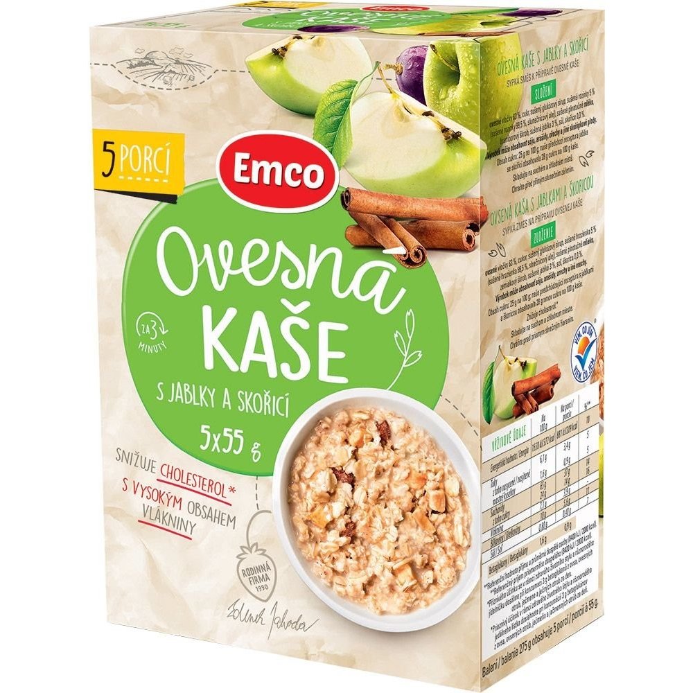 Emco Ovesná kaše s jablky a skořicí 5x55 g — Heureka.cz