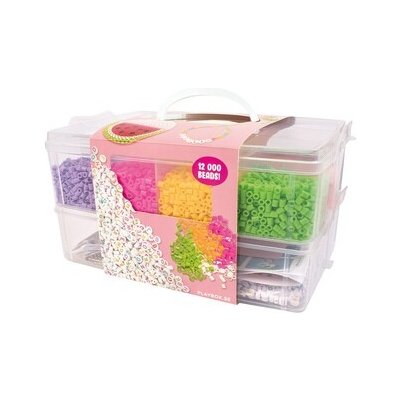 Playbox Zažehlovací korálky a korálky s písmeny v organizéru – 12 000 barevných korálků 5 mm, podložky a doplňky – Zboží Dáma