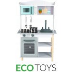 Eco Toys Dřevěná kuchyňka s příslušenstvím šedá 7256 – Sleviste.cz