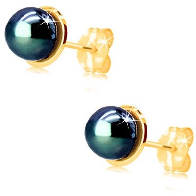 Šperky eshop zlaté náušnice malý lesklý kruh s modrou kulatou perlou puzetky GG188.26 – Zboží Mobilmania