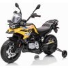 Dětské elektrické vozítko Beneo Elektrická Motorka BMW F850 GS Licencované 12V baterie EVA měkká kola 2 x 35W motor,LED Světla Pomocná kolečka žlutá